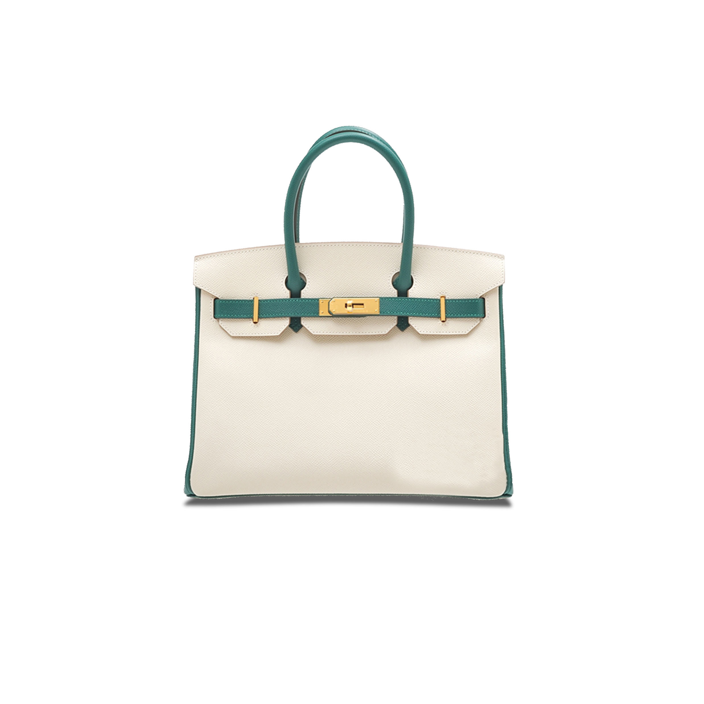 HERMES MASTER BIRKIN 30 EPSOM MILKSHAKE WHITE AND PEACOCK GREEN GOLD BUCKLE H028369CK44 (30*23*15cm)